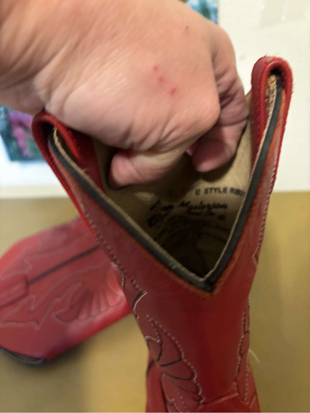 Kids Red Western Cowboy Boots with Stitched Detailing - Picture 9 of 9